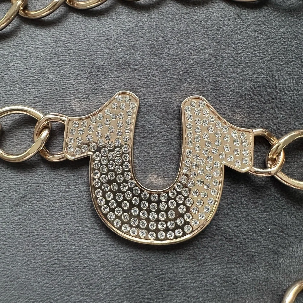 🆕True Religion Gold Horseshoe Chain Statement Belt